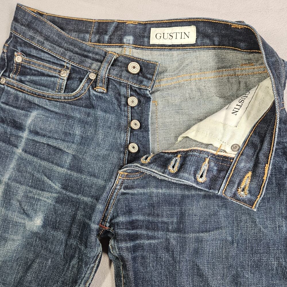 GUSTIN Selvedge Jeans Mens Size 29 FITS 27.25x33 California Slim USA Made Worn - Picture 4 of 16